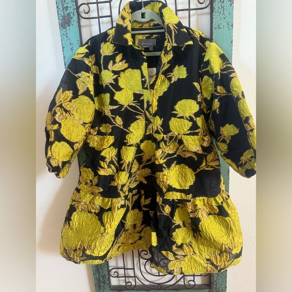 Anthropologie Gold Floral Jacquard Tunic Dress NWT Statement Mod Mini - Picture 4 of 9